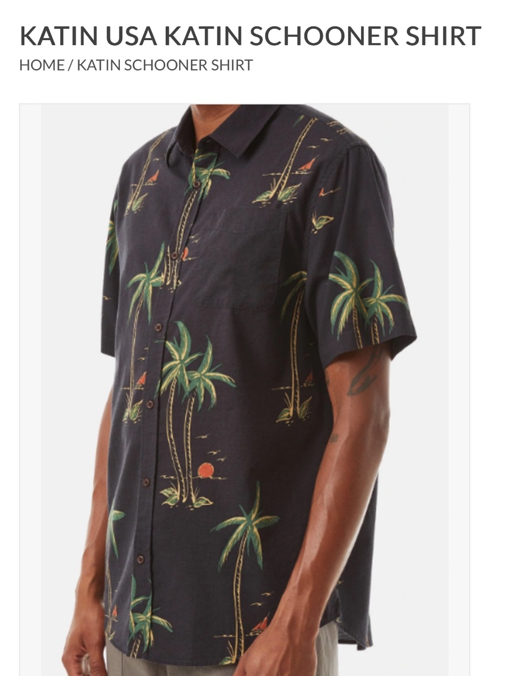 Katin Schooner Short-Sleeve Shirt - Black with Palm Tree Tropical Hawaiian Miami